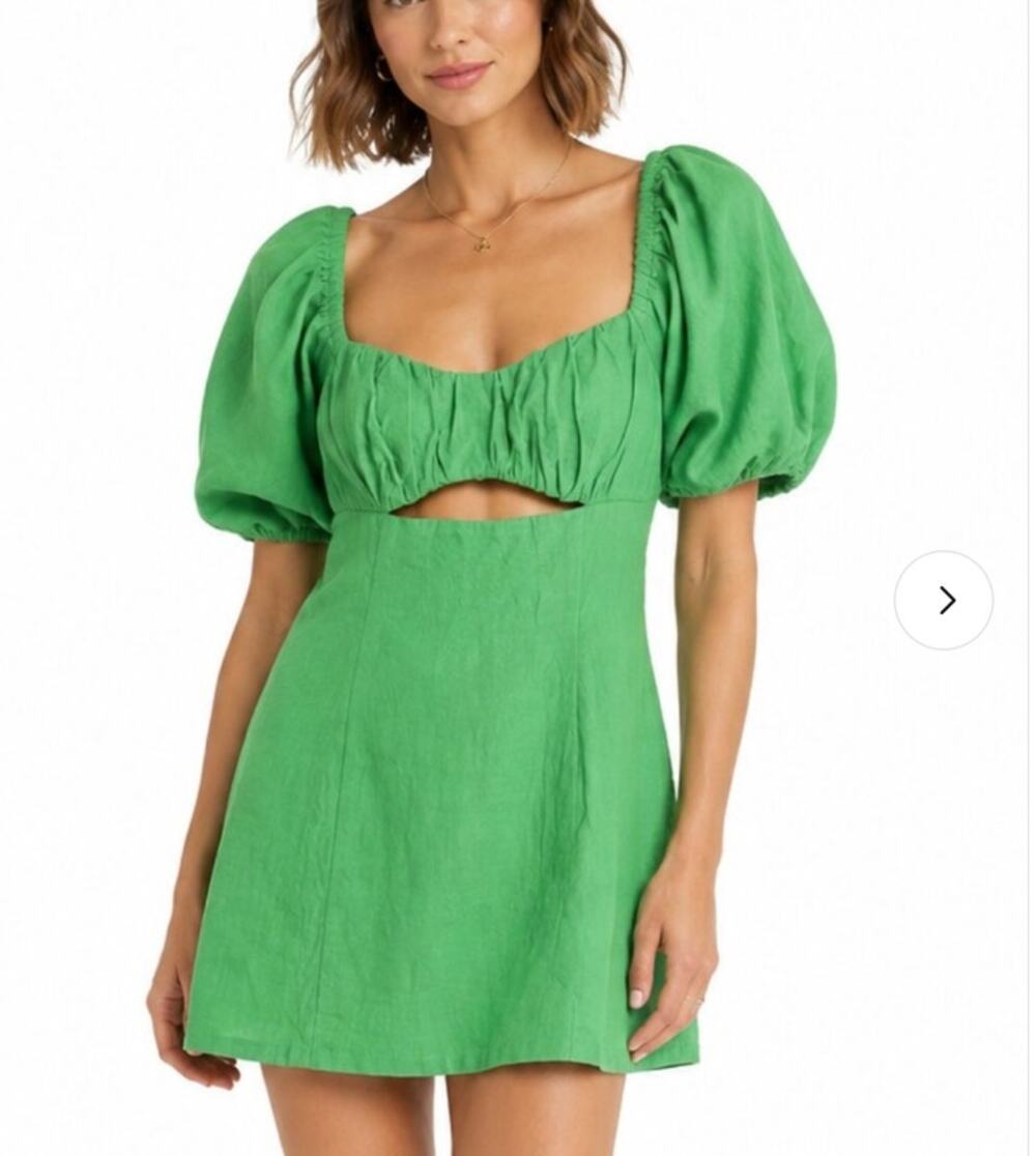 Runaway The Label Babydoll Green Puff Sleeve Mini Dress Size XS